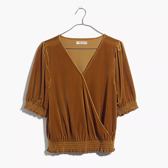 NWT - Madewell Velvet Smocked Crossover Top - Picture 4 of 7